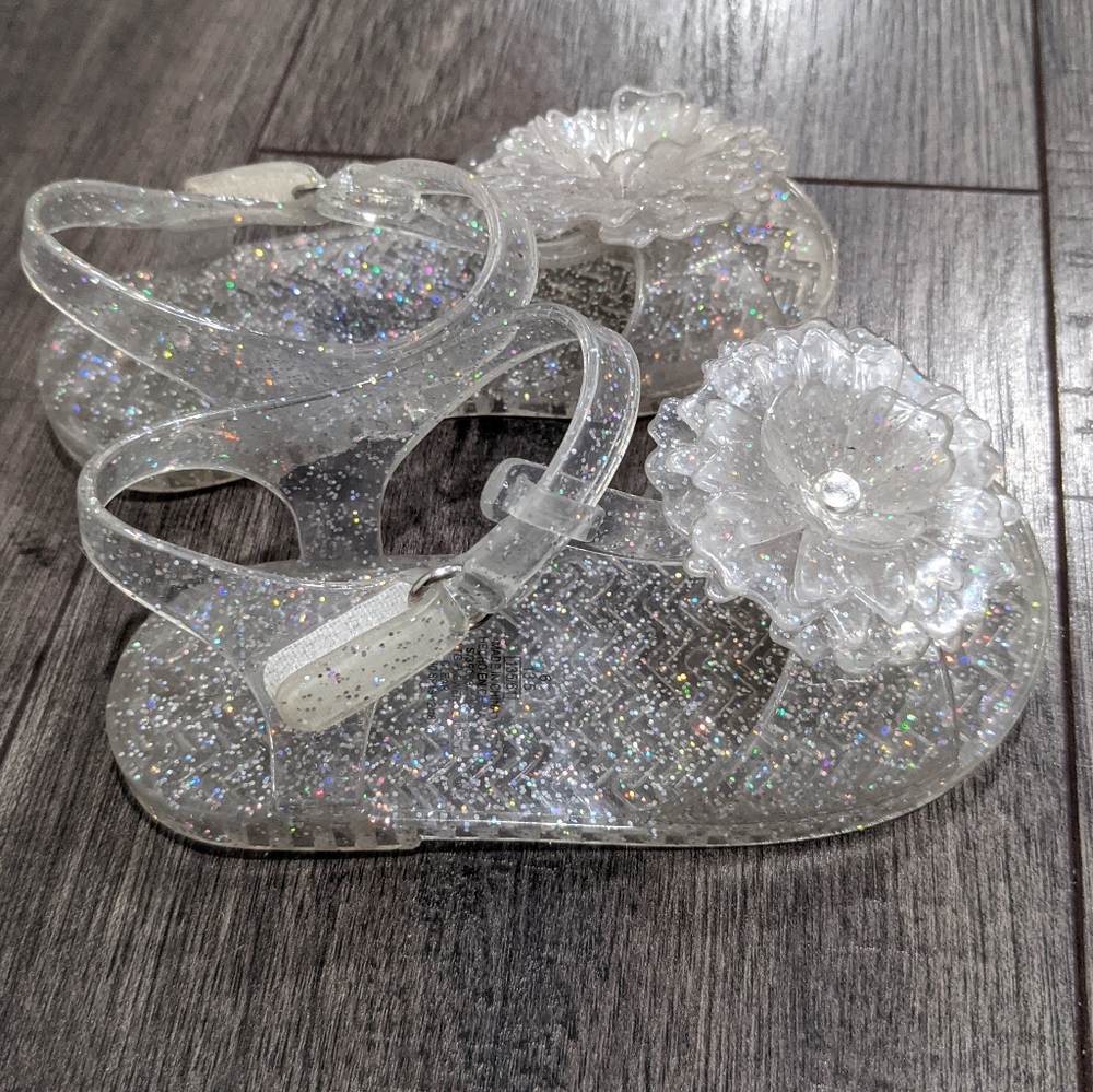 Clear sparkly flower detail velcro sandals